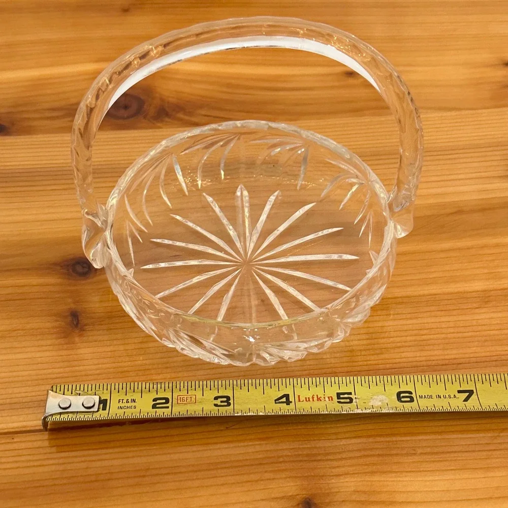Vintage Cut Glass Basket Home Decor Clear Excellent Starburst‎ Fan Pattern
